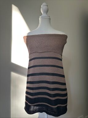 AVITANO Y2K Preppy Summer‎ Stripe Fold Over Off the Shoulder Knit Top Medium